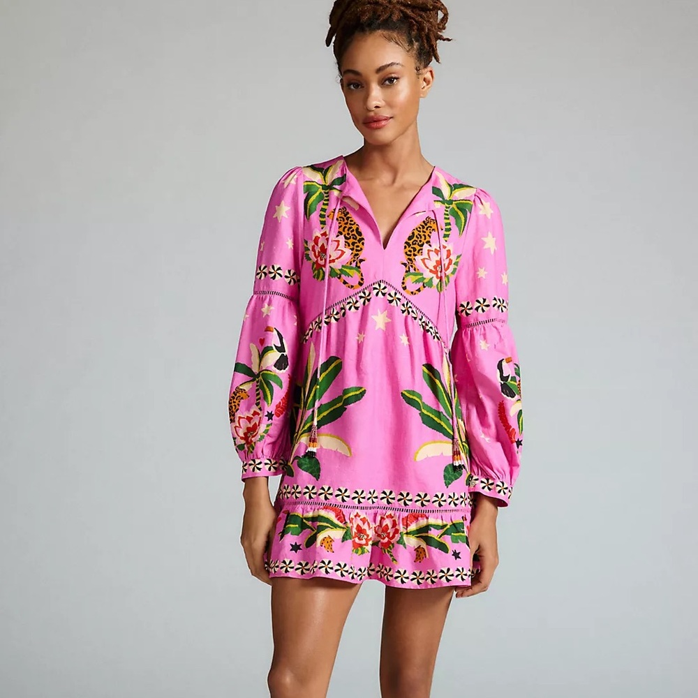 Farm Rio Leopard Forest Mini Dress (Size Medium)